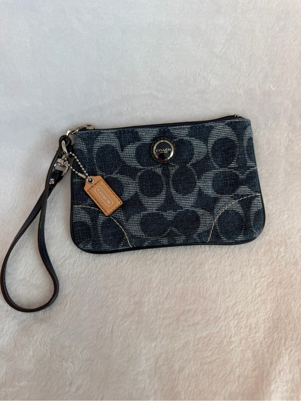 Coach Poppy Denim Wristlet